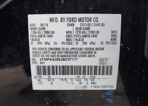2018 Ford Edge Sel from USA, damaged, VIN 2FMPK4J95JBC57177